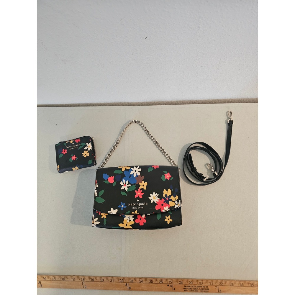 Kate Spade Medium Floral Crossbody Bag and Wallet Set Black Saffiano Leather